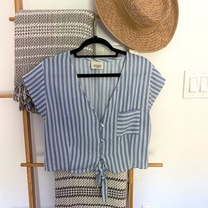 Blue Striped Tie Blouse